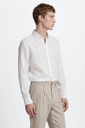 %100 Keten Comfort Fit Rahat Kesim Düğmeli Yaka Gömlek