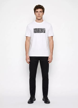 Altınyıldız Classics Beyaz Erkek Bisiklet Yaka Slim Fit Desenli T-Shirt ACE091262882
