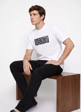 Altınyıldız Classics Beyaz Erkek Bisiklet Yaka Slim Fit Desenli T-Shirt ACE091262882