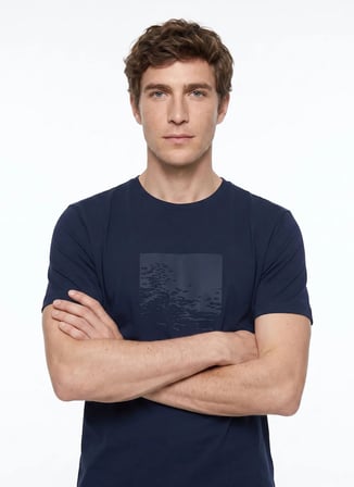 Altınyıldız Classics Lacivert Erkek Bisiklet Yaka Slim Fit Desenli T-Shirt ACE091262928