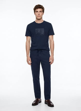 Altınyıldız Classics Lacivert Erkek Bisiklet Yaka Slim Fit Desenli T-Shirt ACE091262928