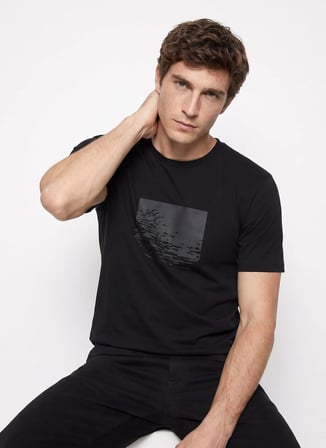 Altınyıldız Classics Siyah Erkek Bisiklet Yaka Slim Fit Desemli T-Shirt ACE091262928