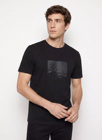 Altınyıldız Classics Siyah Erkek Bisiklet Yaka Slim Fit Desemli T-Shirt ACE091262928