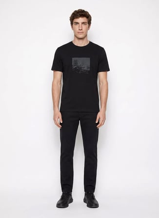 Altınyıldız Classics Siyah Erkek Bisiklet Yaka Slim Fit Desemli T-Shirt ACE091262928