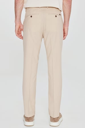 Slim Fit Dar Kesim Beli Gizli Lastikli Yan Cepli Esnek Çizgili Gofre Desenli Klasik Pantolon