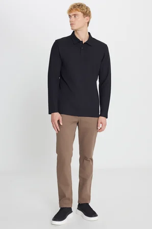 %100 Pamuk Slim Fit Dar Kesim Polo Yaka Jakarlı Tişört