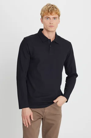 %100 Pamuk Slim Fit Dar Kesim Polo Yaka Jakarlı Tişört