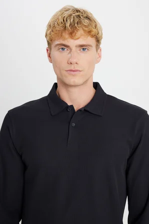 %100 Pamuk Slim Fit Dar Kesim Polo Yaka Jakarlı Tişört