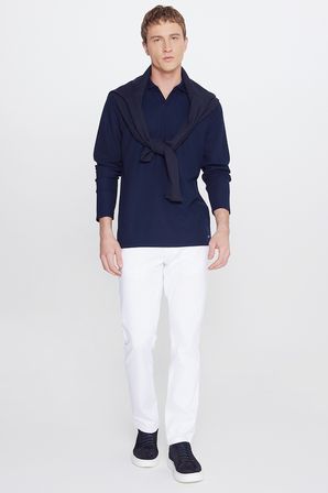 Slim Fit Dar Kesim Polo Yaka Jakarlı Esnek Tişört