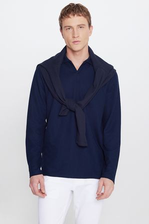 Slim Fit Dar Kesim Polo Yaka Jakarlı Esnek Tişört