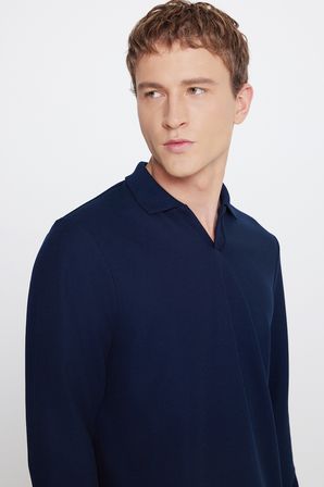 Slim Fit Dar Kesim Polo Yaka Jakarlı Esnek Tişört