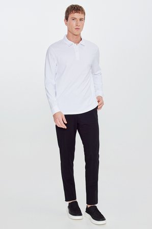 Pamuklu Slim Fit Dar Kesim Polo Yaka Uzun Kollu Esnek Tişört