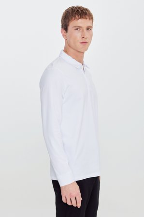 Pamuklu Slim Fit Dar Kesim Polo Yaka Uzun Kollu Esnek Tişört