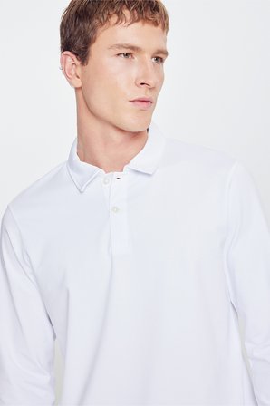 Pamuklu Slim Fit Dar Kesim Polo Yaka Uzun Kollu Esnek Tişört