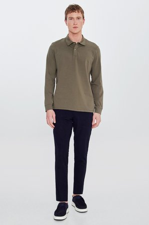 Pamuklu Slim Fit Dar Kesim Polo Yaka Uzun Kollu Esnek Tişört