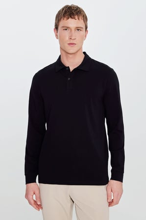 Pamuklu Slim Fit Dar Kesim Polo Yaka Uzun Kollu Esnek Tişört