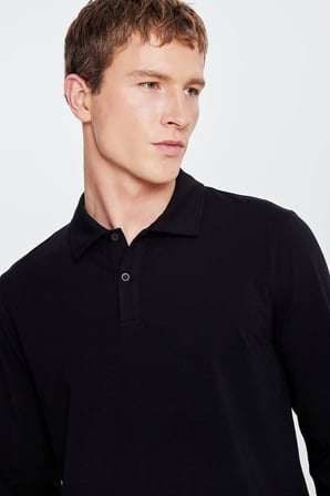 Pamuklu Slim Fit Dar Kesim Polo Yaka Uzun Kollu Esnek Tişört