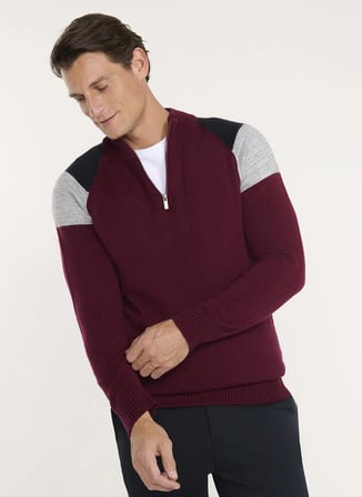 Altınyıldız Classics ACE045271185 Bordo Erkek Bato Yaka Jakarlı Triko Kazak