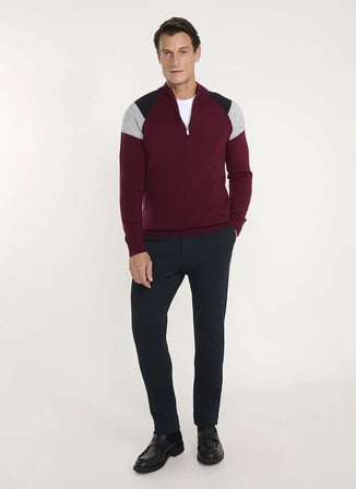 Altınyıldız Classics ACE045271185 Bordo Erkek Bato Yaka Jakarlı Triko Kazak