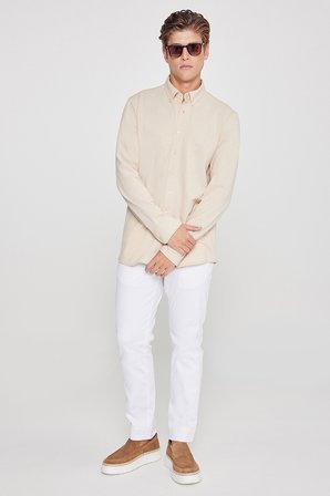 Pamuklu Tailored Slim Fit Dar Kesim Düğmeli Yaka Örme Gömlek