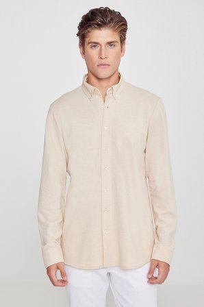 Pamuklu Tailored Slim Fit Dar Kesim Düğmeli Yaka Örme Gömlek