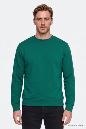 Pamuklu Standart Fit Normal Kesim 2 İplik Bisiklet Yaka Sweatshirt