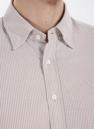 Altınyıldız Classics Bej Erkek Düğmeli Slim Fit Çizgili Gömlek ACE201271103