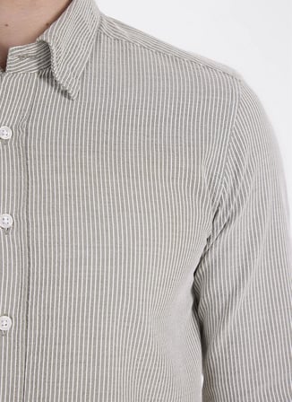 Altınyıldız Classics Beyaz Erkek Düğmeli Slim Fit Çizgili Gömlek ACE201271103