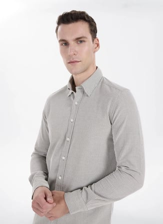 Altınyıldız Classics Beyaz Erkek Düğmeli Slim Fit Çizgili Gömlek ACE201271103