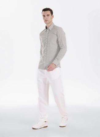 Altınyıldız Classics Beyaz Erkek Düğmeli Slim Fit Çizgili Gömlek ACE201271103