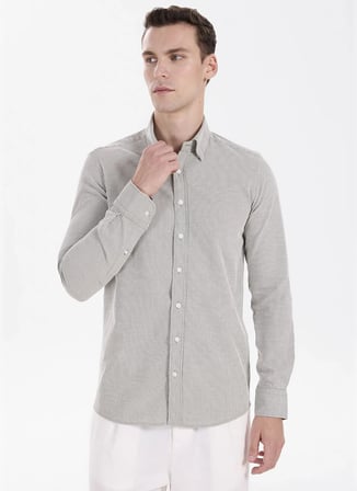 Altınyıldız Classics Beyaz Erkek Düğmeli Slim Fit Çizgili Gömlek ACE201271103
