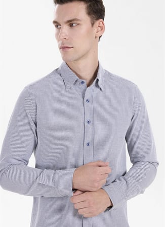 Altınyıldız Classics Lacivert Erkek Düğmeli Slim Fit Çizgili Gömlek ACE201271103