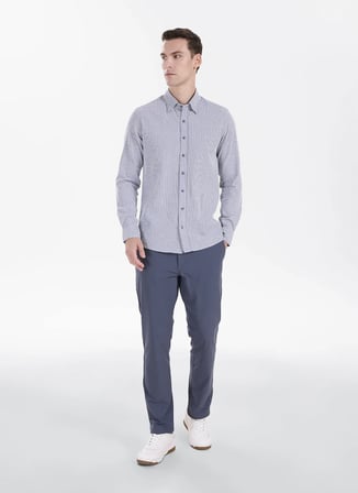 Altınyıldız Classics Lacivert Erkek Düğmeli Slim Fit Çizgili Gömlek ACE201271103