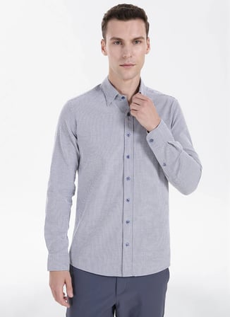 Altınyıldız Classics Lacivert Erkek Düğmeli Slim Fit Çizgili Gömlek ACE201271103