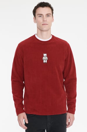 Anti-Pilling Tüylenme Yapmayan Standart Fit Bisiklet Yaka Nakışlı Sweatshirt Polar