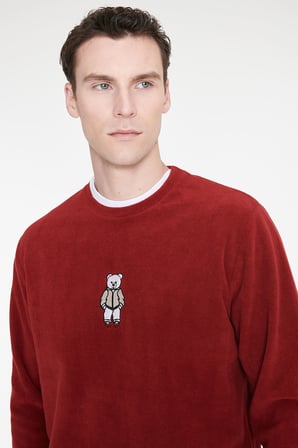 Anti-Pilling Tüylenme Yapmayan Standart Fit Bisiklet Yaka Nakışlı Sweatshirt Polar