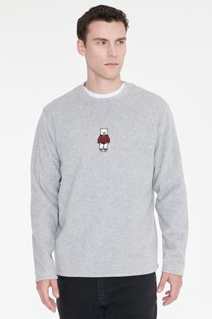 Anti-Pilling Tüylenme Yapmayan Standart Fit Bisiklet Yaka Nakışlı Sweatshirt Polar