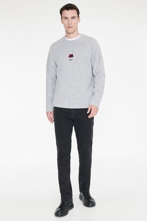 Anti-Pilling Tüylenme Yapmayan Standart Fit Bisiklet Yaka Nakışlı Sweatshirt Polar