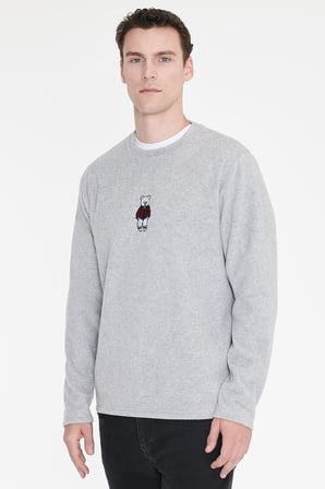 Anti-Pilling Tüylenme Yapmayan Standart Fit Bisiklet Yaka Nakışlı Sweatshirt Polar