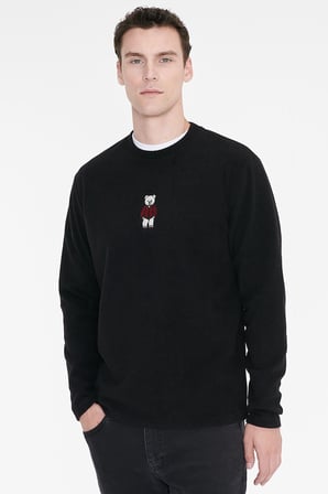 Anti-Pilling Tüylenme Yapmayan Standart Fit Bisiklet Yaka Nakışlı Sweatshirt Polar