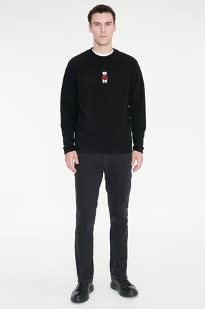 Anti-Pilling Tüylenme Yapmayan Standart Fit Bisiklet Yaka Nakışlı Sweatshirt Polar