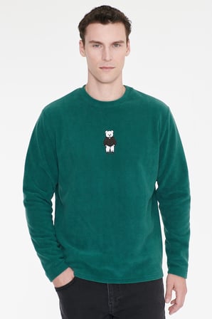 Anti-Pilling Tüylenme Yapmayan Bisiklet Yaka Nakışlı Sweatshirt Polar