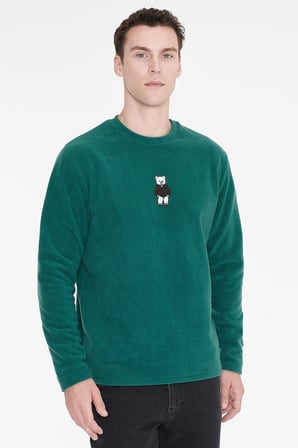 Anti-Pilling Tüylenme Yapmayan Bisiklet Yaka Nakışlı Sweatshirt Polar