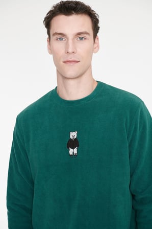 Anti-Pilling Tüylenme Yapmayan Bisiklet Yaka Nakışlı Sweatshirt Polar