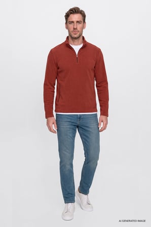 Sıcak Tutan Standart Fit Normal Kesim Bato Yaka Çift Fleto Cepli Sweatshirt Polar
