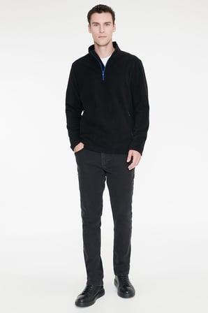 Sıcak Tutan Standart Fit Normal Kesim Bato Yaka Çift Fleto Cepli Sweatshirt Polar