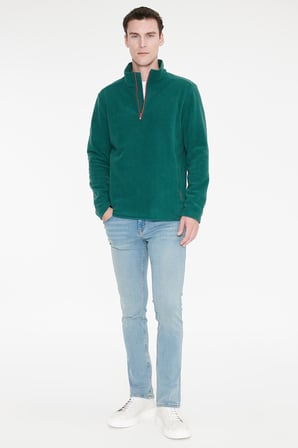 Sıcak Tutan Standart Fit Normal Kesim Bato Yaka Çift Fleto Cepli Sweatshirt Polar