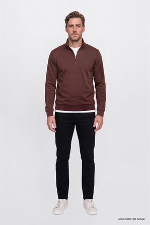 Standart Fit Normal Kesim İçi Polarlı Bato Yaka Pamuklu Sweatshirt
