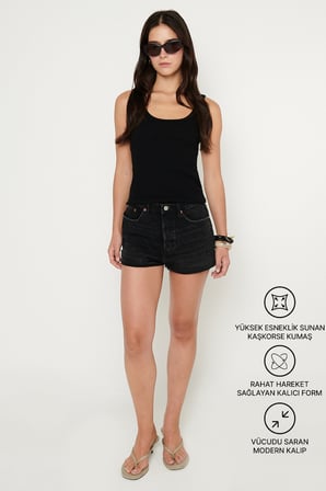 Pamuklu Kaşkorse Yumuşak Dokulu Slim Fit Dar Kesim Bisiklet Yaka Esnek Body