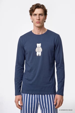 2'li %100 Pamuk Yumuşak Dokulu Yan Cepli Çizgili Pijama Takımı